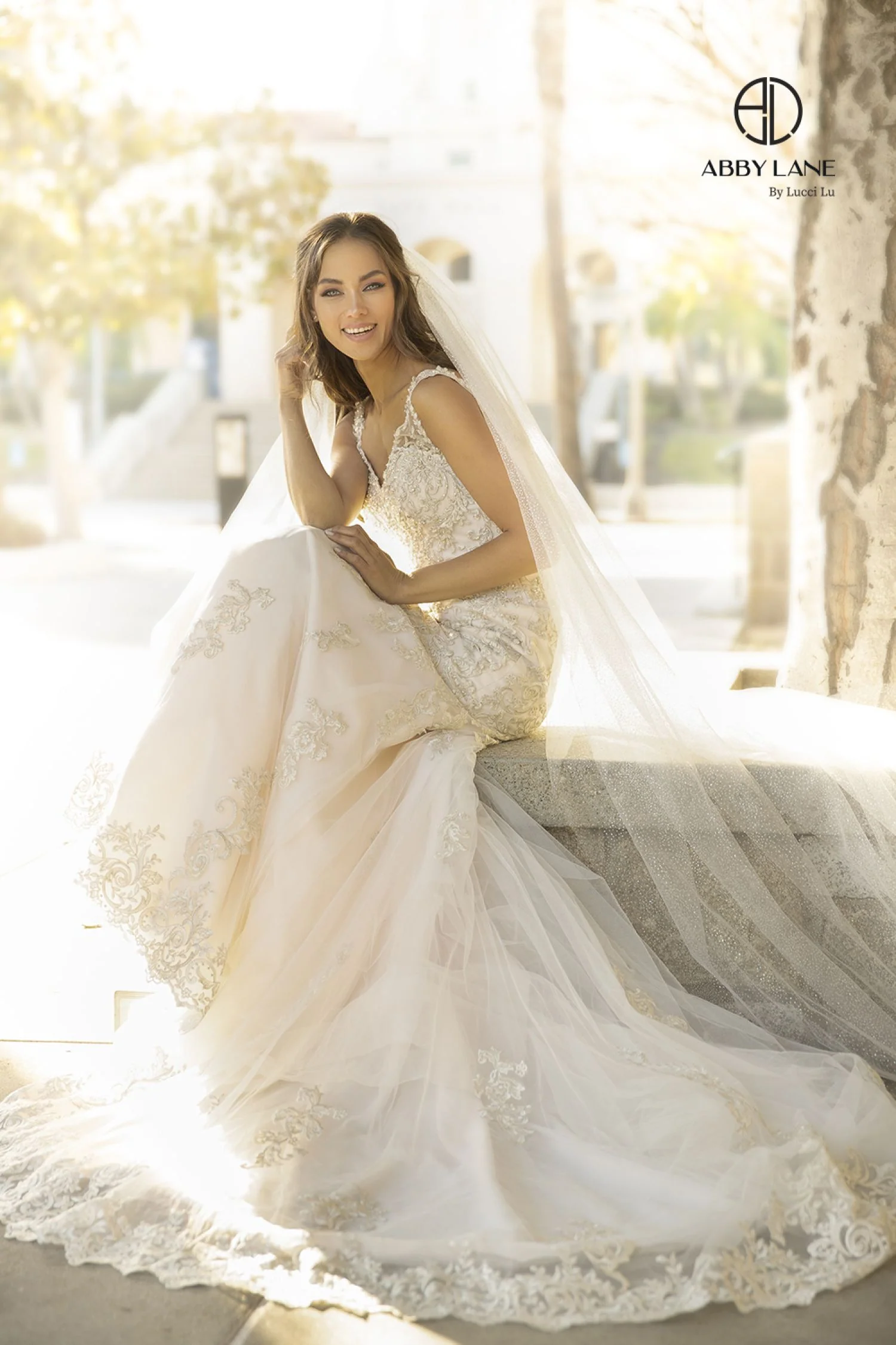 Abby Lane 97110 Size 4, 12 Ivory Champagne Lace Mermaid Wedding Dress Fit & Flare Bridal Gown Buttons - Image 4