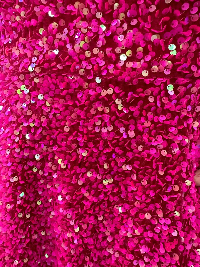 Abby Paris 90247 Size 16 Magenta A Line Velvet Sequin Ballgown Prom Dress Maxi Slit V Neck Gown Pockets - Image 3