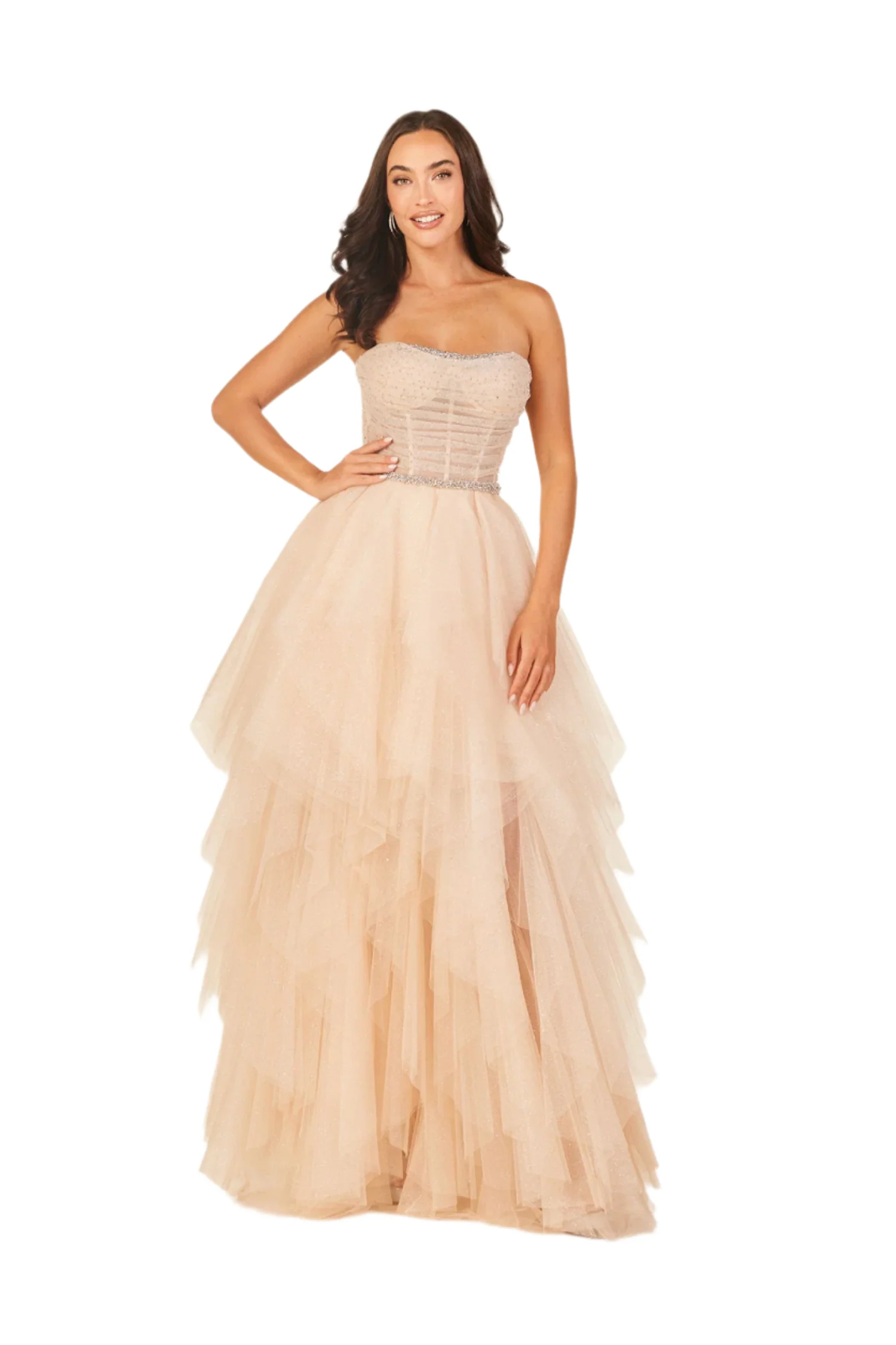 Abby Paris 90325 Size 0 Lilac A Line Sheer Corset Glitter Tulle Prom Dress Layered Skirt Formal Gown - Image 3