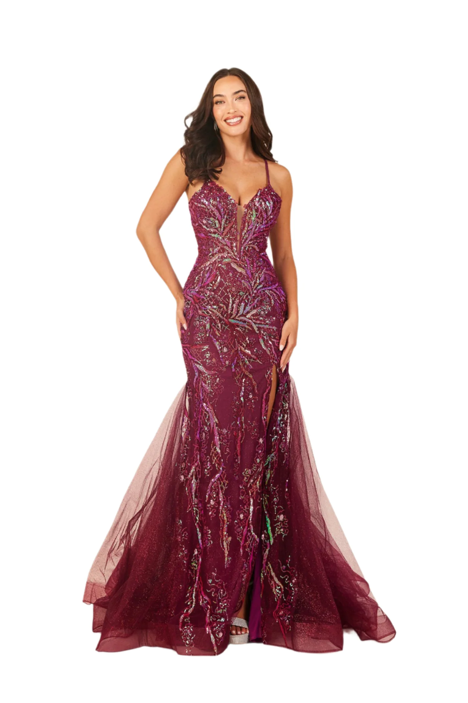 Abby Paris 90332 Sequin Corset Mermaid slit Prom Dress Formal Evening Gown V Neck