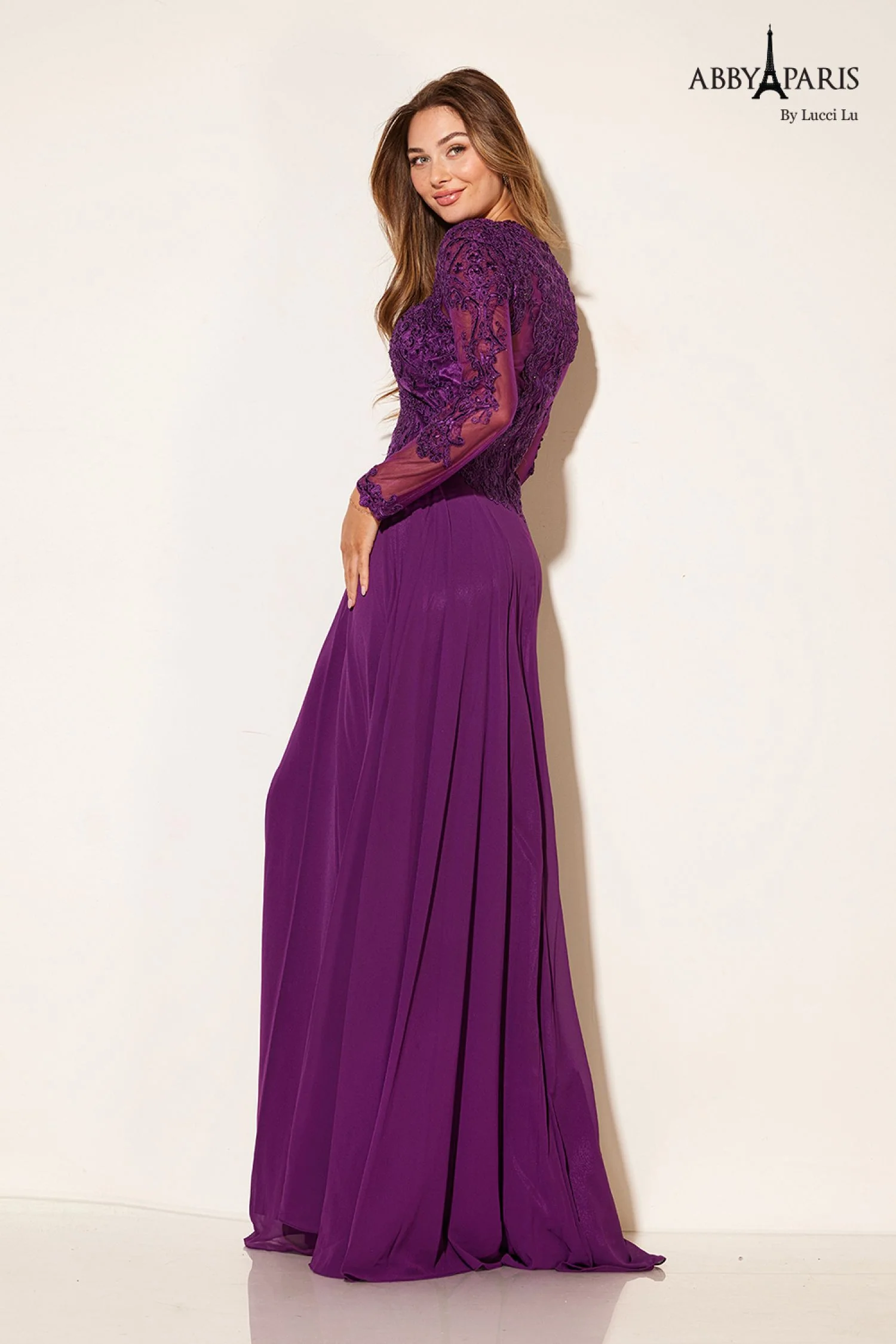 Abby Paris 96044W Lace Long Sleeve A Line Mother Of Dress Formal Evening Gown Plus Size - Image 5