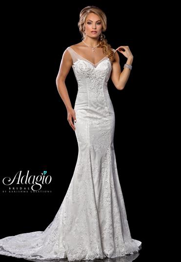 Adagio W9302 Size 10 Ivory Lace Mermaid Wedding Dress Backless Bridal