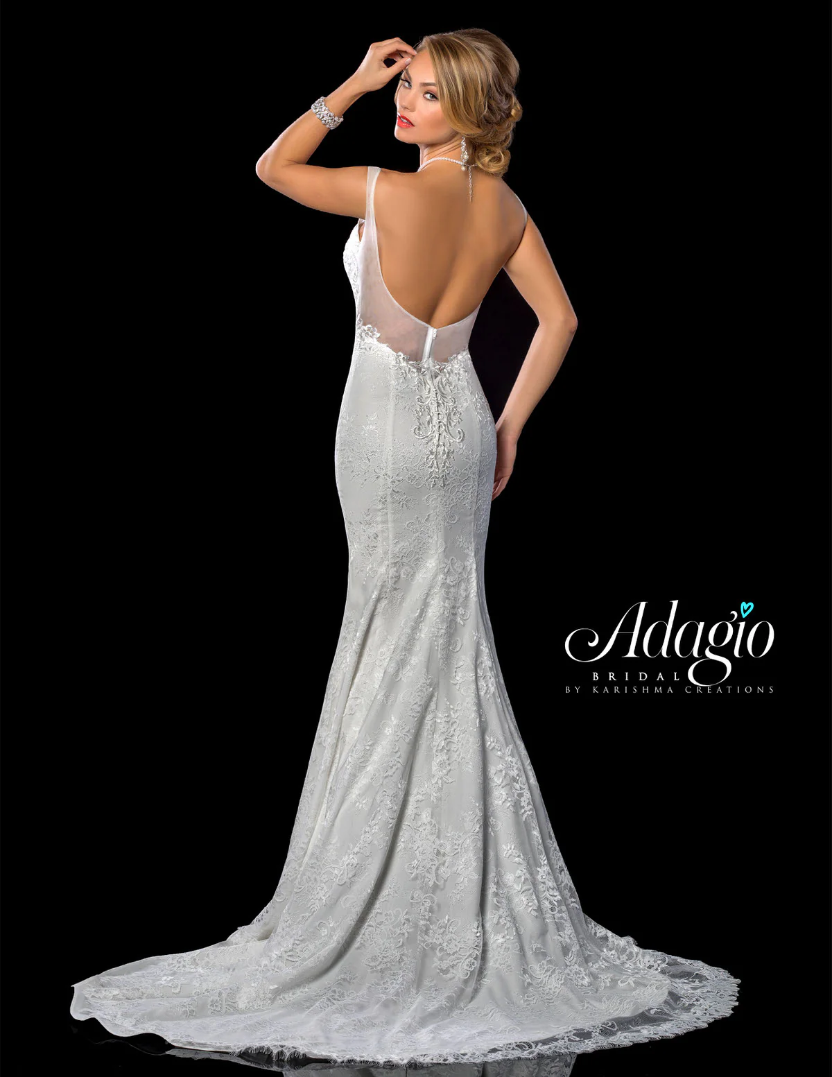 Adagio W9302 Size 10 Ivory Lace Mermaid Wedding Dress Backless Bridal - Image 2