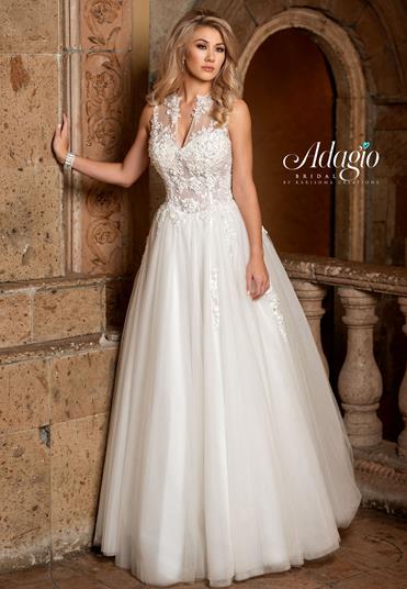 Adagio Bridal W9312 size 12,18 Wedding Dress Sheer A Line