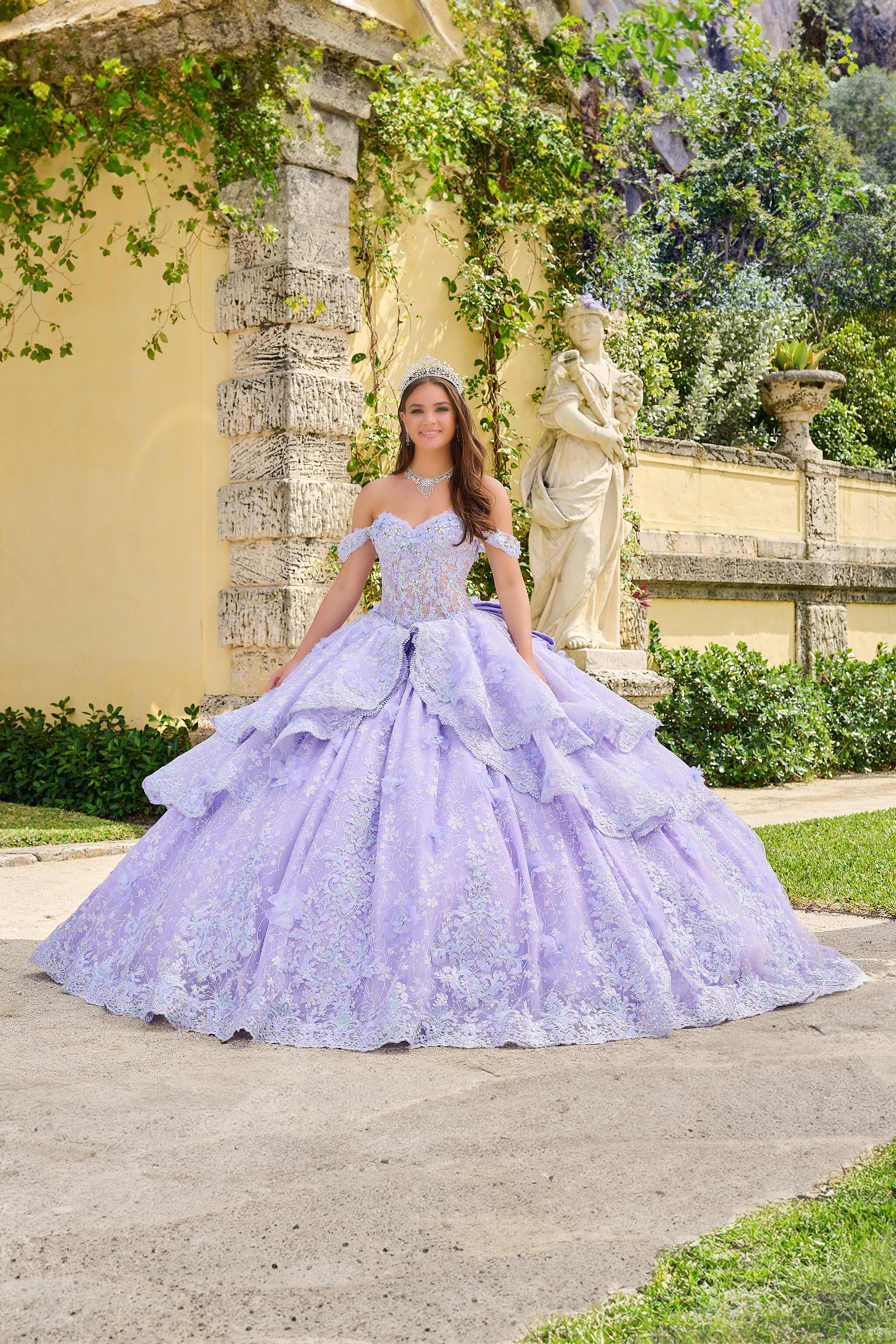 Amarra 54202 Quinceanera Ballgown Sequin Floral Lace Bow Party Dress Ruffle Layered Skirt - Image 10