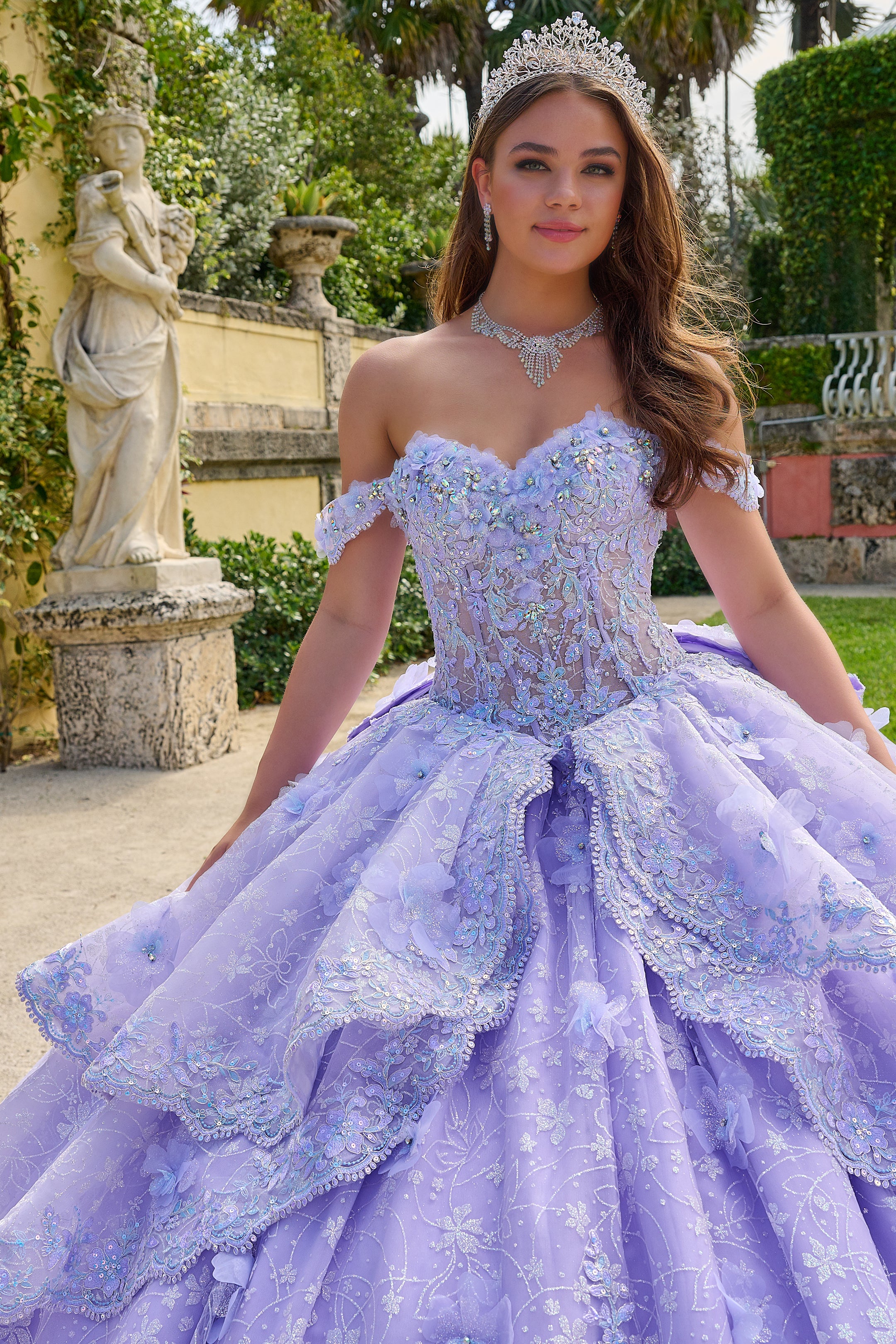 Amarra 54202 Quinceanera Ballgown Sequin Floral Lace Bow Party Dress Ruffle Layered Skirt - Image 3
