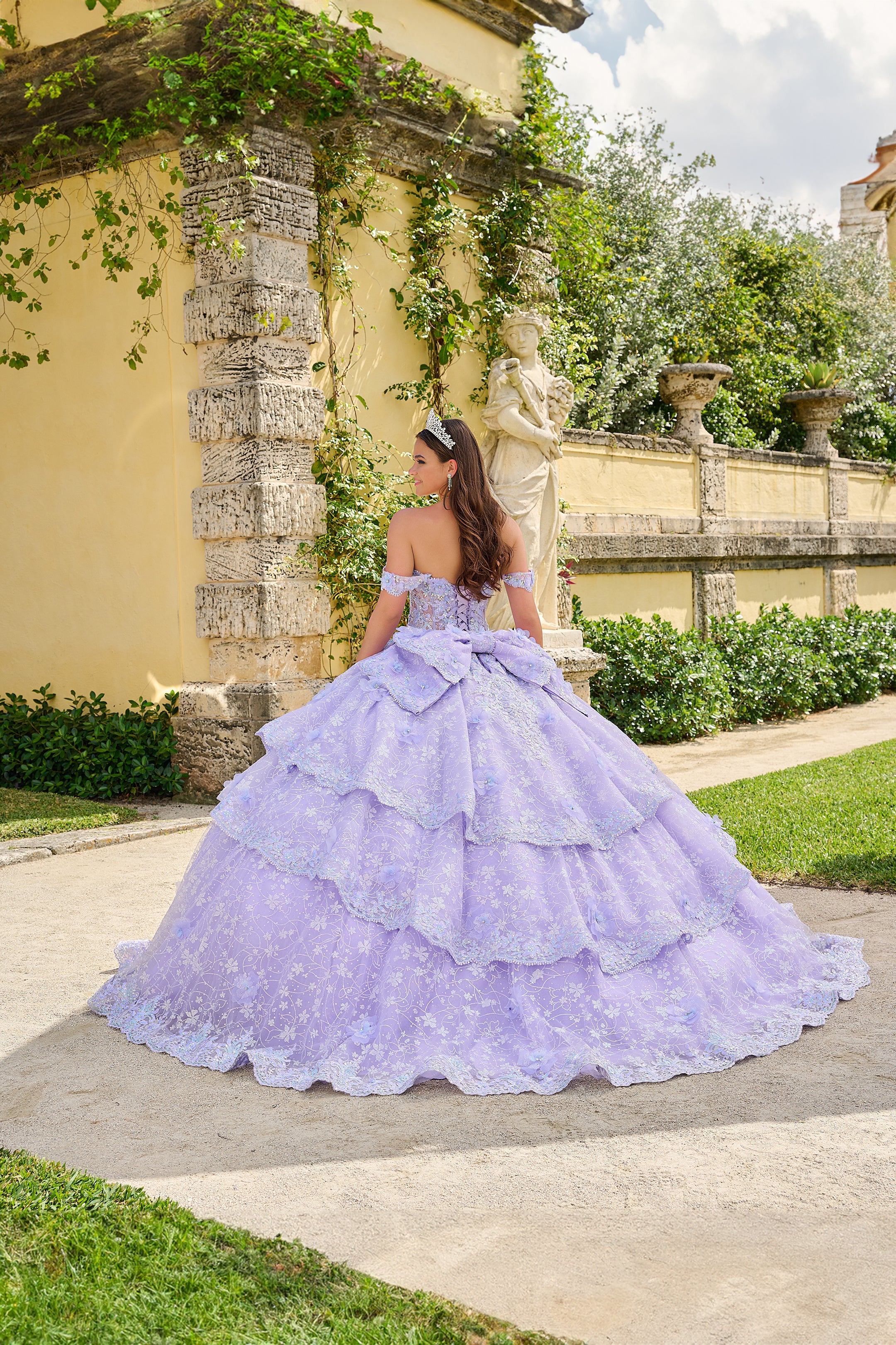 Amarra 54202 Quinceanera Ballgown Sequin Floral Lace Bow Party Dress Ruffle Layered Skirt - Image 9