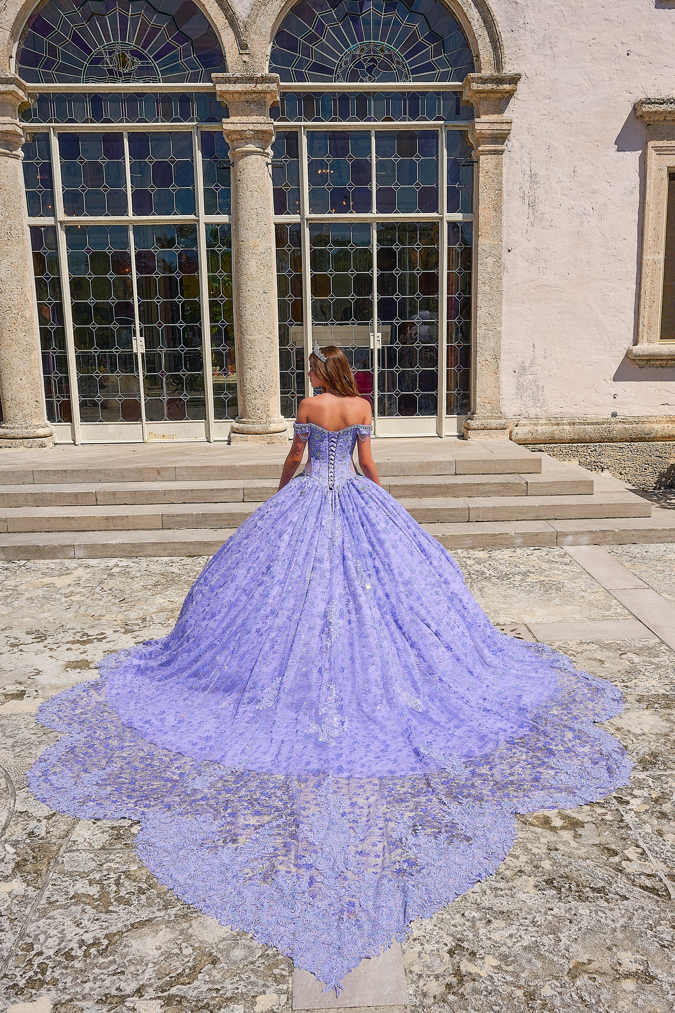 Amarra 54220 Quinceanera Ball Gown Formal Dress Sheer Crystal Lace Train Fringe off the shoulder - Image 10