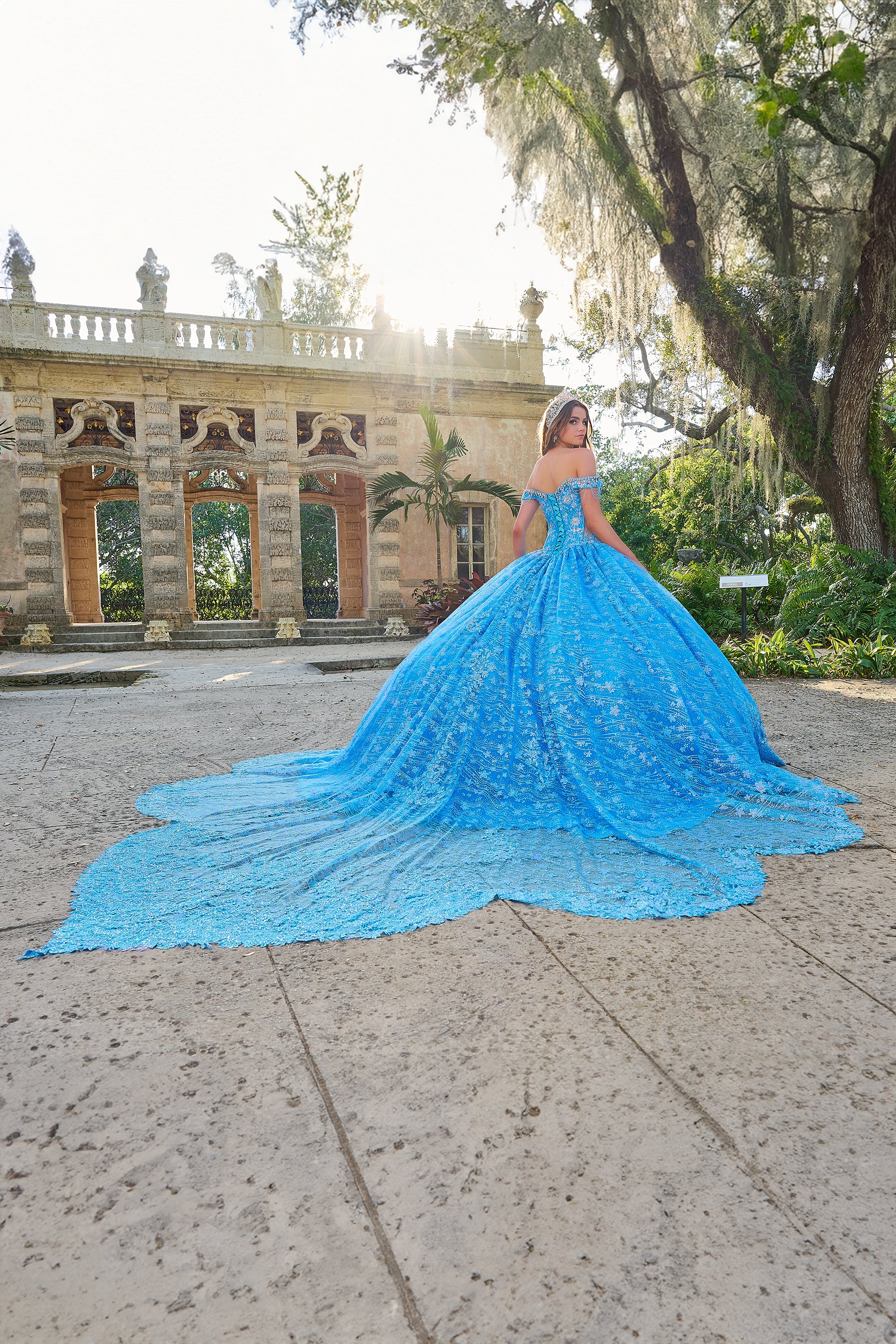 Amarra 54220 Quinceanera Ball Gown Formal Dress Sheer Crystal Lace Train Fringe off the shoulder - Image 9