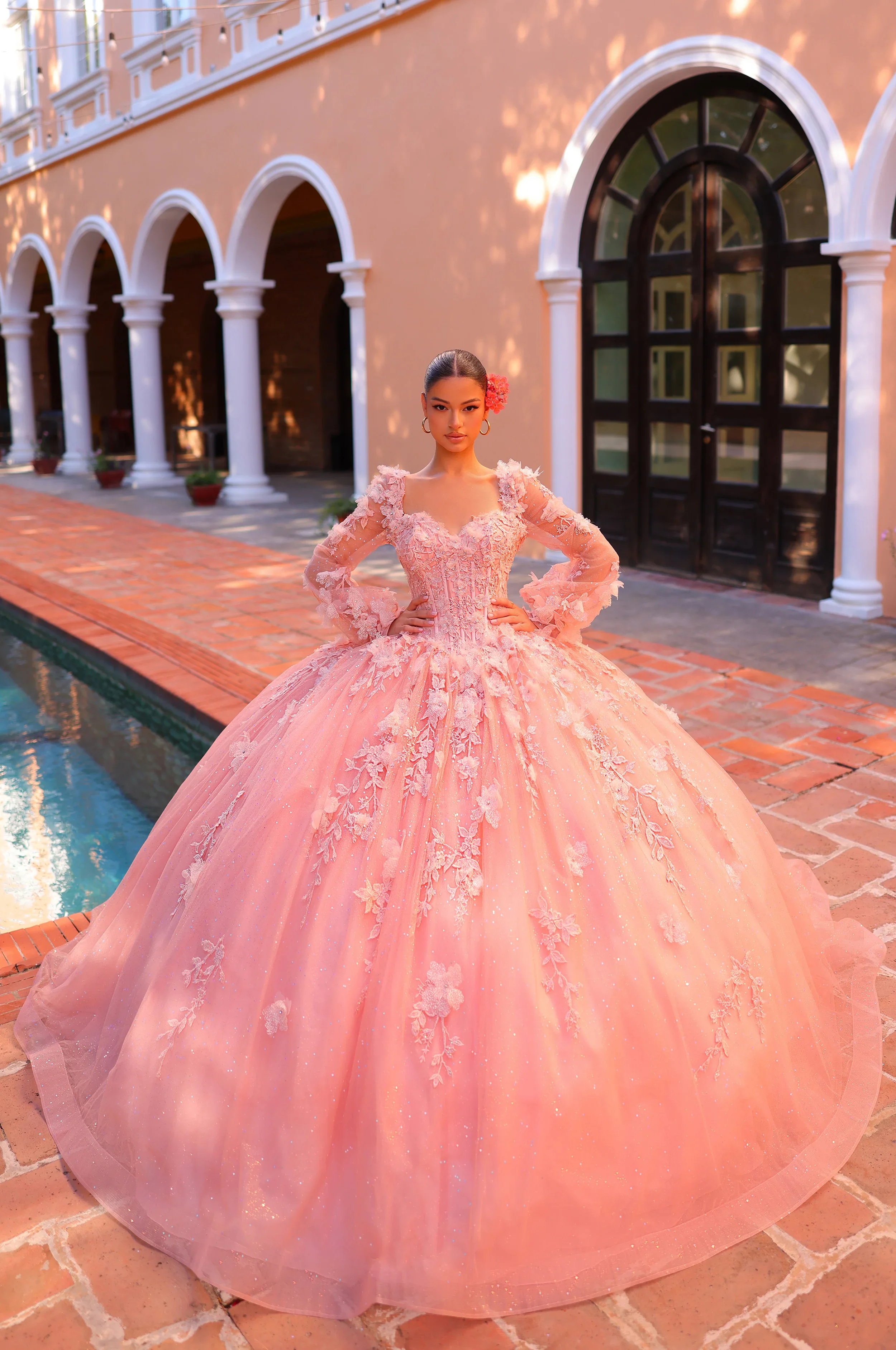 Amarra 54290 Quinceanera Dress Lace Long Sleeve Corset Ball Gown Shimmer Crystal - Image 6