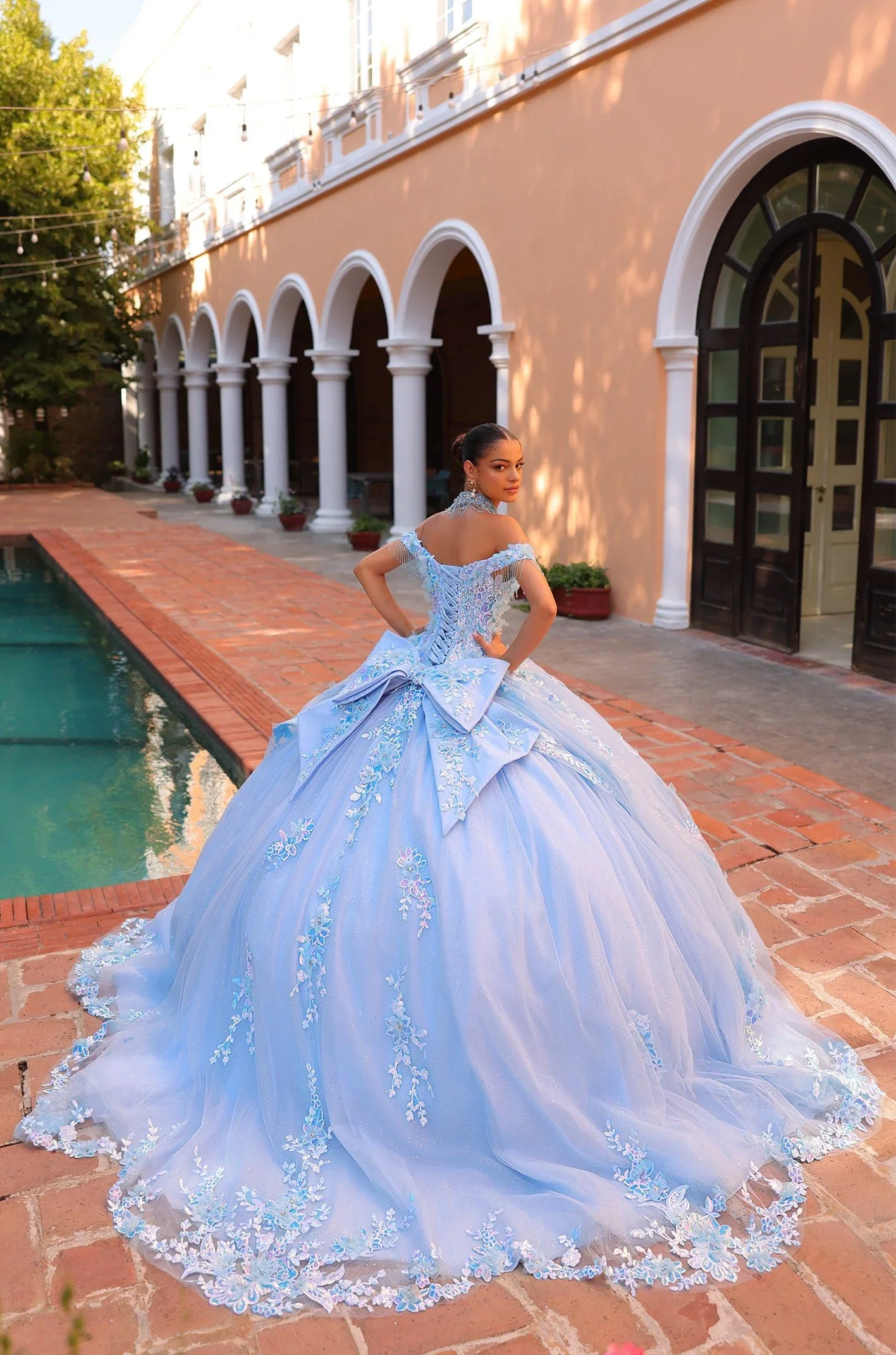 Amarra 54305 quinceanera Dress Lace Shimmer Ballgown Off the shoulder Cape Train Sequin Beaded - Image 3