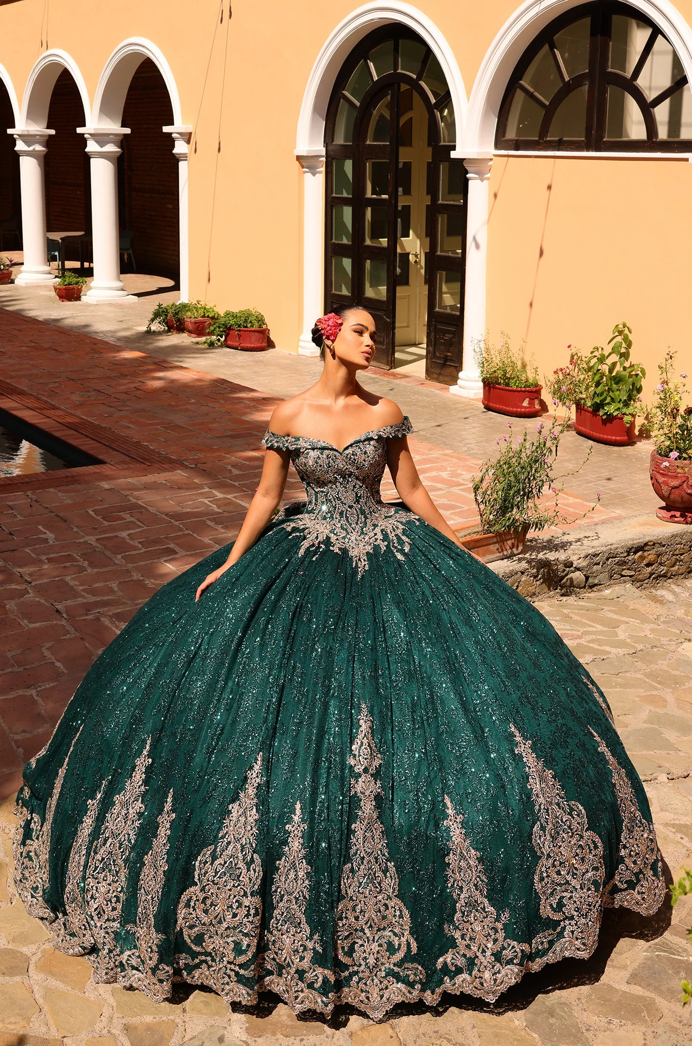 Amarra 54324 Quinceanera Dress Glitter Hooded Cape Corset Party Ball Gown Train Bow - Image 4