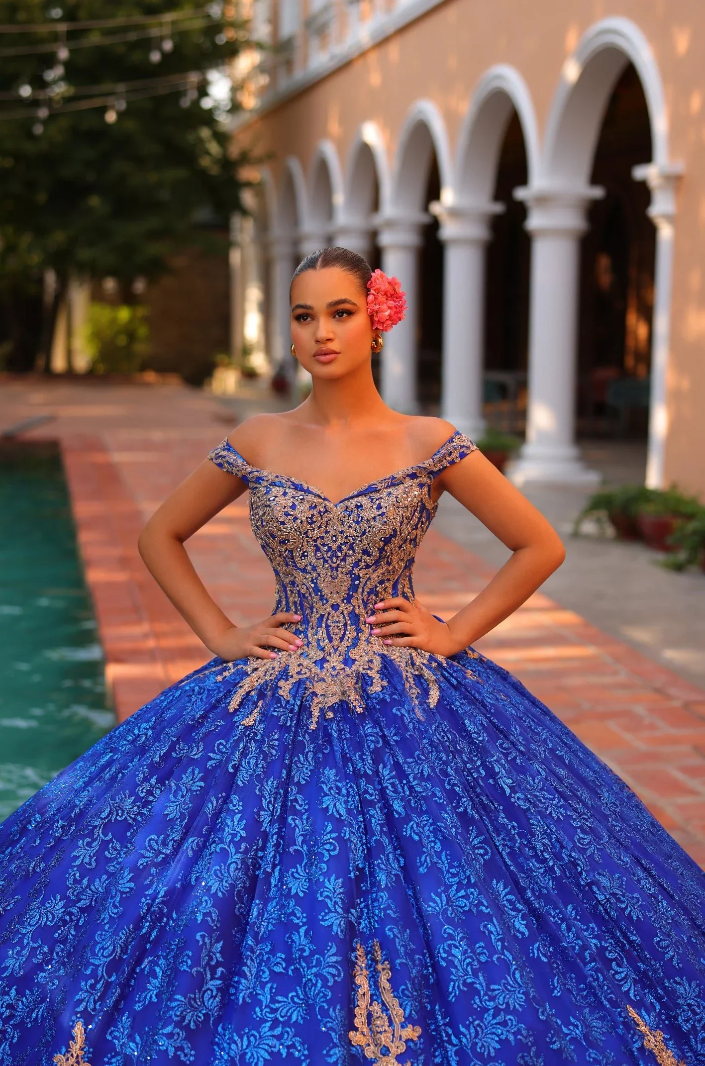 Amarra 54324 Quinceanera Dress Glitter Hooded Cape Corset Party Ball Gown Train Bow - Image 7