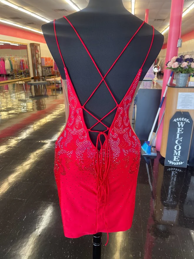 Amarra 87148 Size 6, 12 Red Lycra Jersey Cocktail Dress Embellished Corset - Image 2