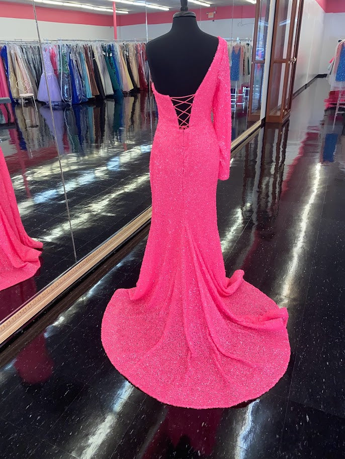 Amarra 87262 Size 16 PINK Prom Dress Sequin Long Sleeve - Image 3