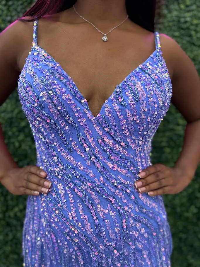 Amarra 88042 Short Beaded Fringe Homecoming Dress Sequin Cocktail Dress V Neck Formal - Image 13