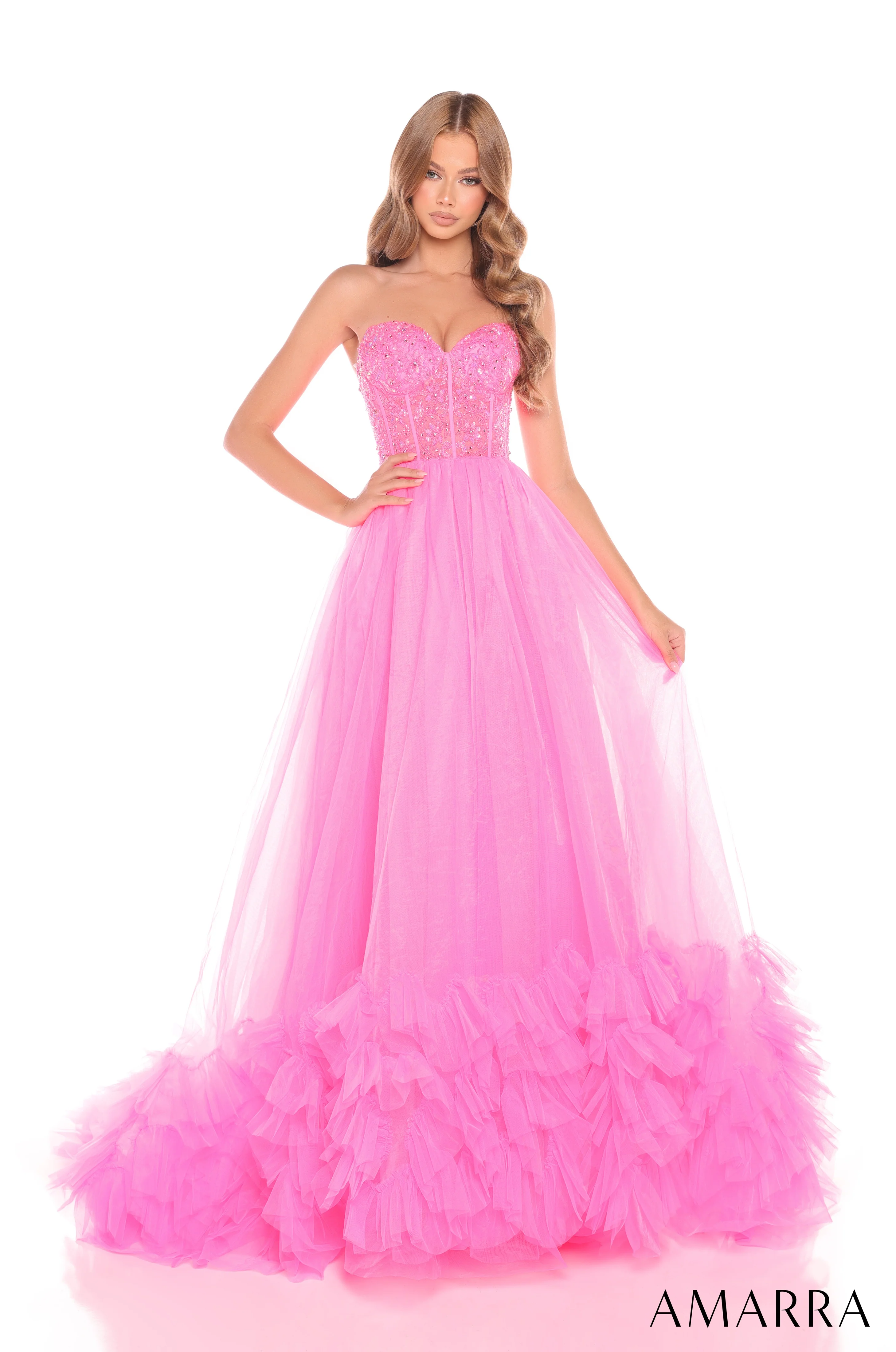 Amarra 88339 Size 8 Lilac Sheer Beaded Corset Prom Dress Ballgown Layer Pleated Tulle Pageant Gown - Image 2