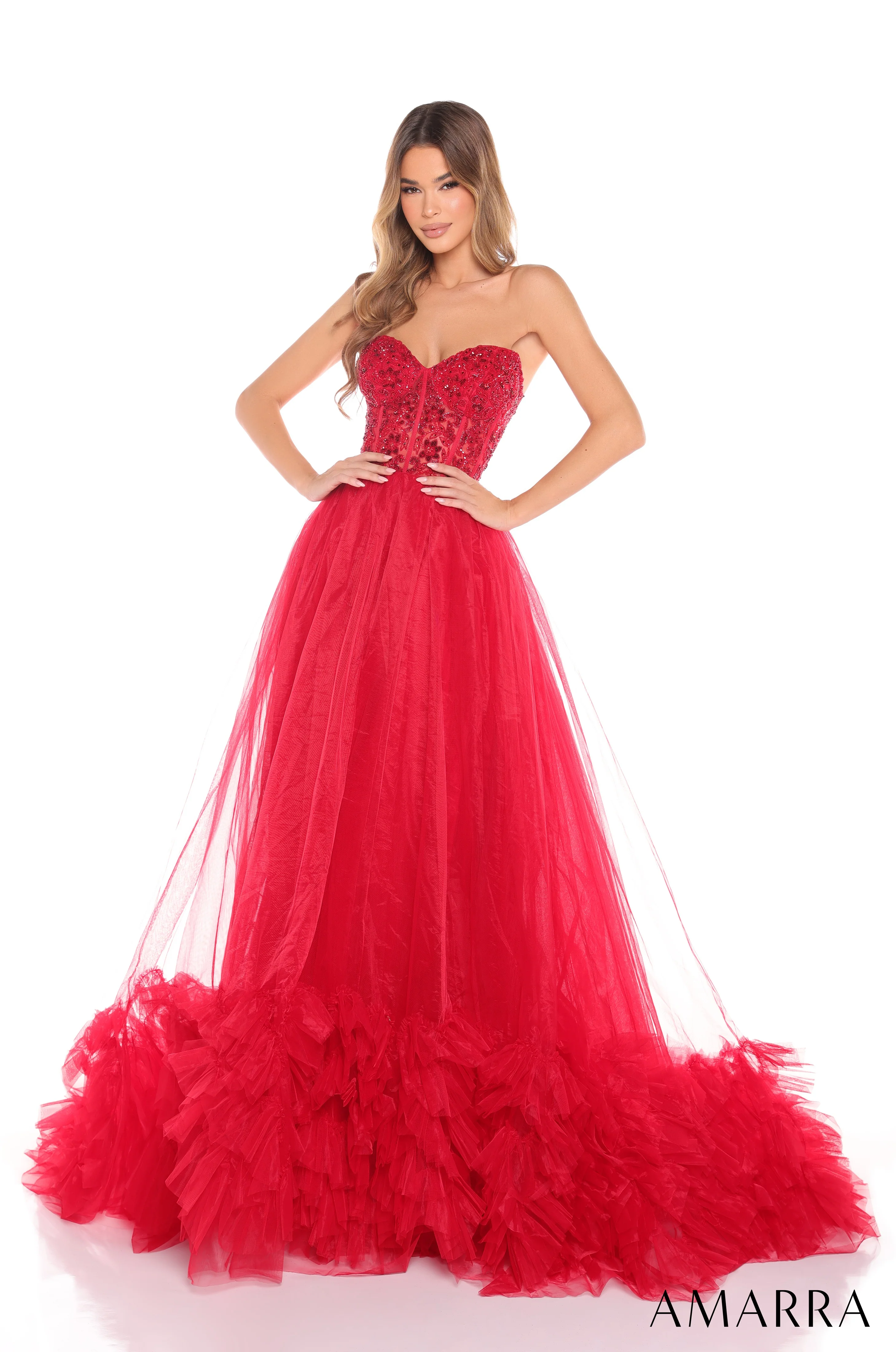 Amarra 88339 Size 8 Lilac Sheer Beaded Corset Prom Dress Ballgown Layer Pleated Tulle Pageant Gown - Image 3
