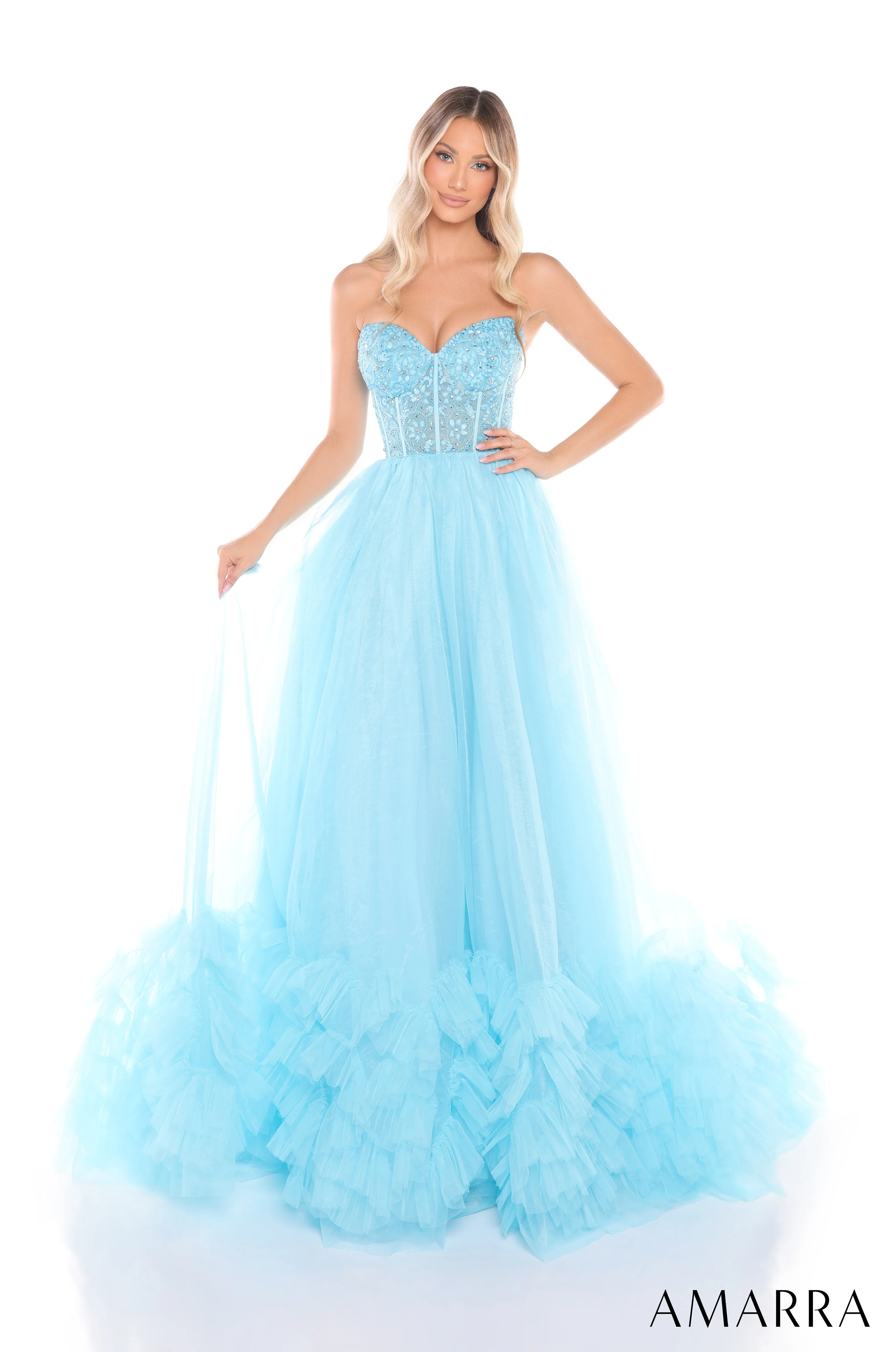 Amarra 88339 Size 8 Lilac Sheer Beaded Corset Prom Dress Ballgown Layer Pleated Tulle Pageant Gown - Image 5