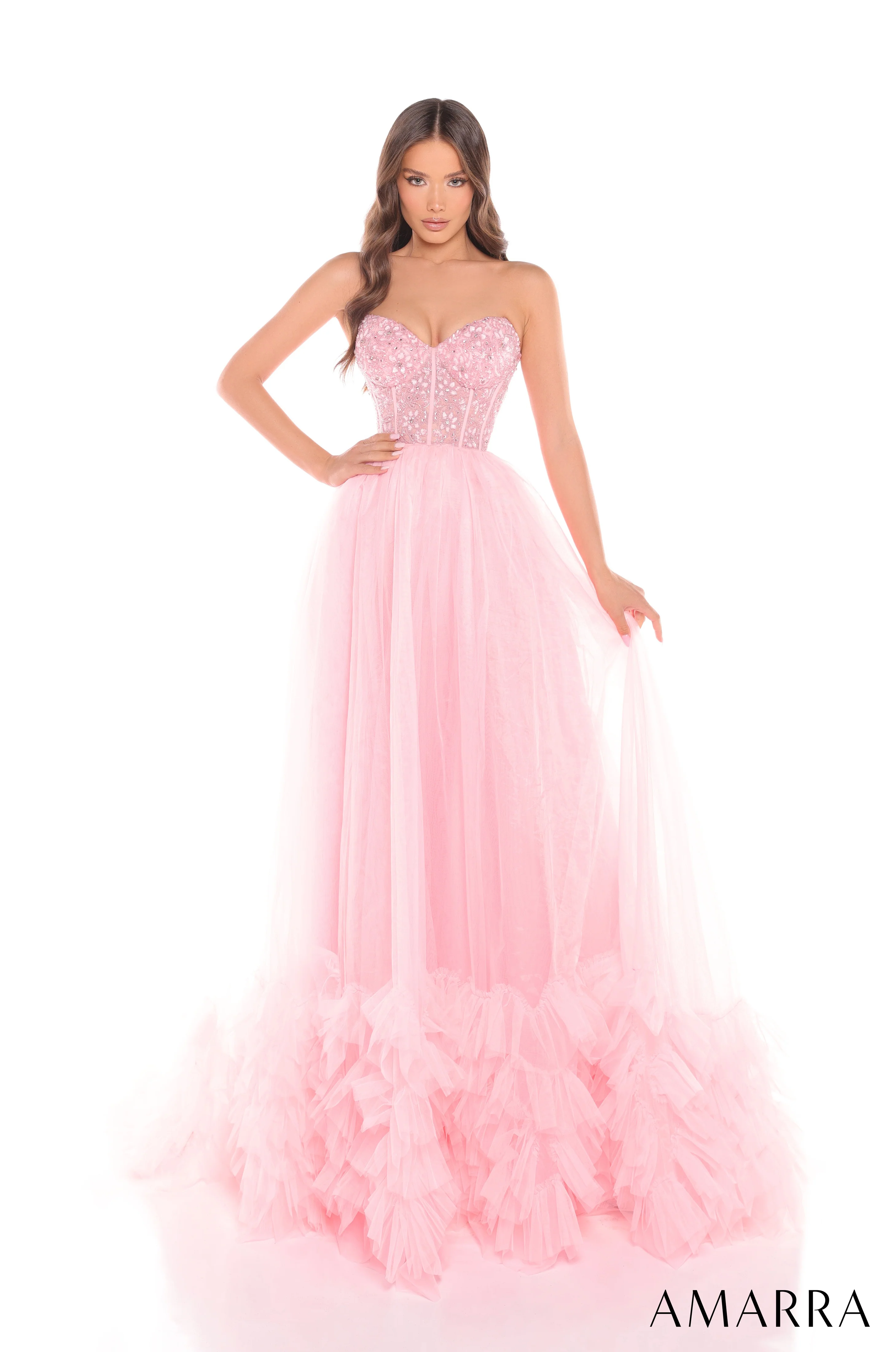Amarra 88339 Size 8 Lilac Sheer Beaded Corset Prom Dress Ballgown Layer Pleated Tulle Pageant Gown - Image 8