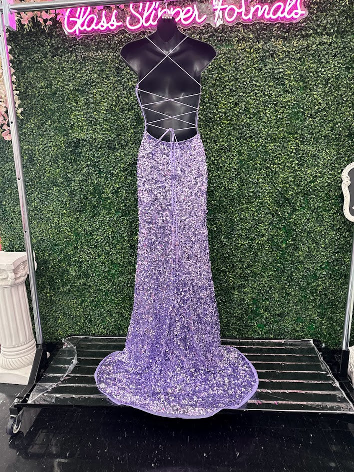 Amarra 94282 Long Fitted Sequin Backless Corset Slit Prom Dress Scoop Neck Formal Pageant Gown - Image 12