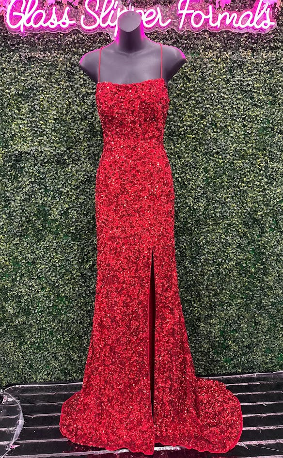 Amarra 94282 Long Fitted Sequin Backless Corset Slit Prom Dress Scoop Neck Formal Pageant Gown - Image 2