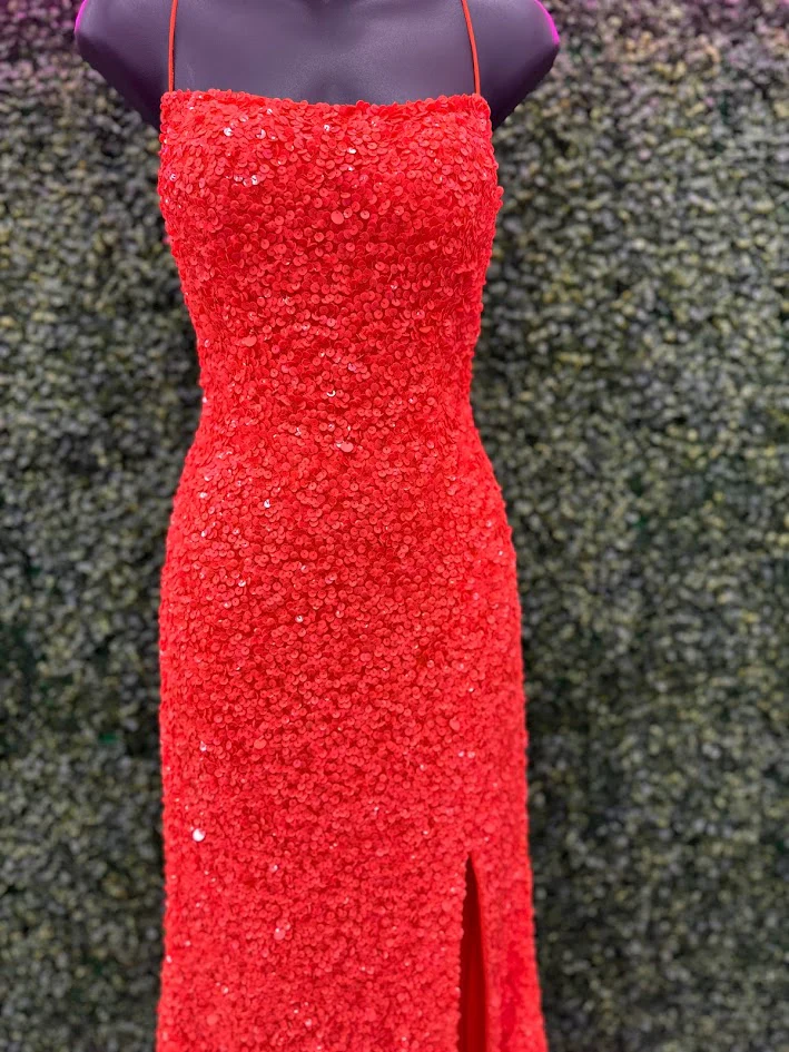 Amarra 94282 Size 2 Neon Orange Sequin Prom Dress Scoop Neck - Image 4