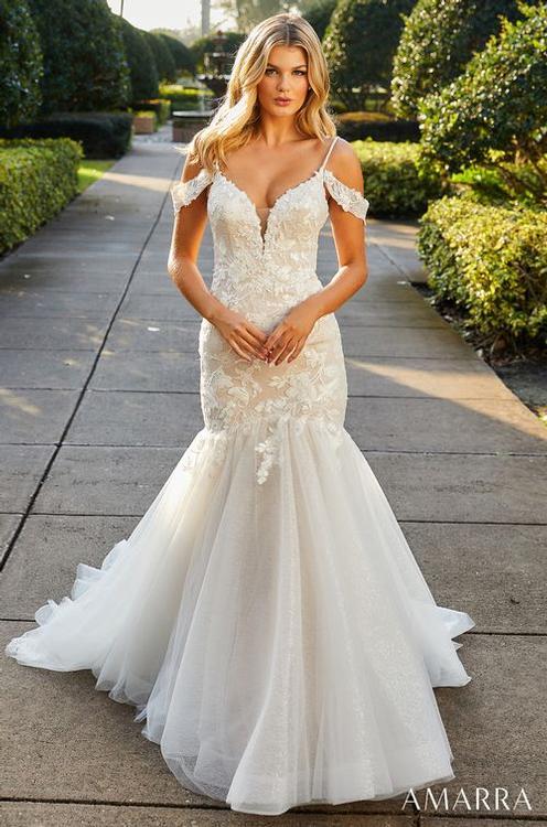 Amarra Bridal 84398 Alexa Wedding Dress Lace Mermaid off the shoulder Bridal Gown Train V Neck - Image 4