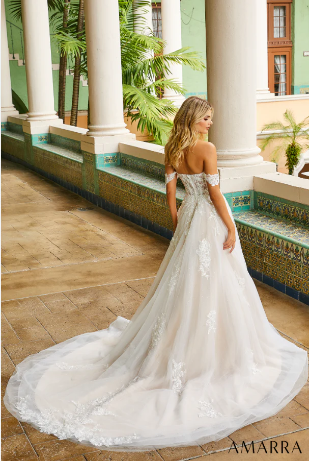 Amarra Bridal Megan 84401 Size 14 Off the shoulder Ballgown Bridal Wedding Dress Sheer Lace - Image 3