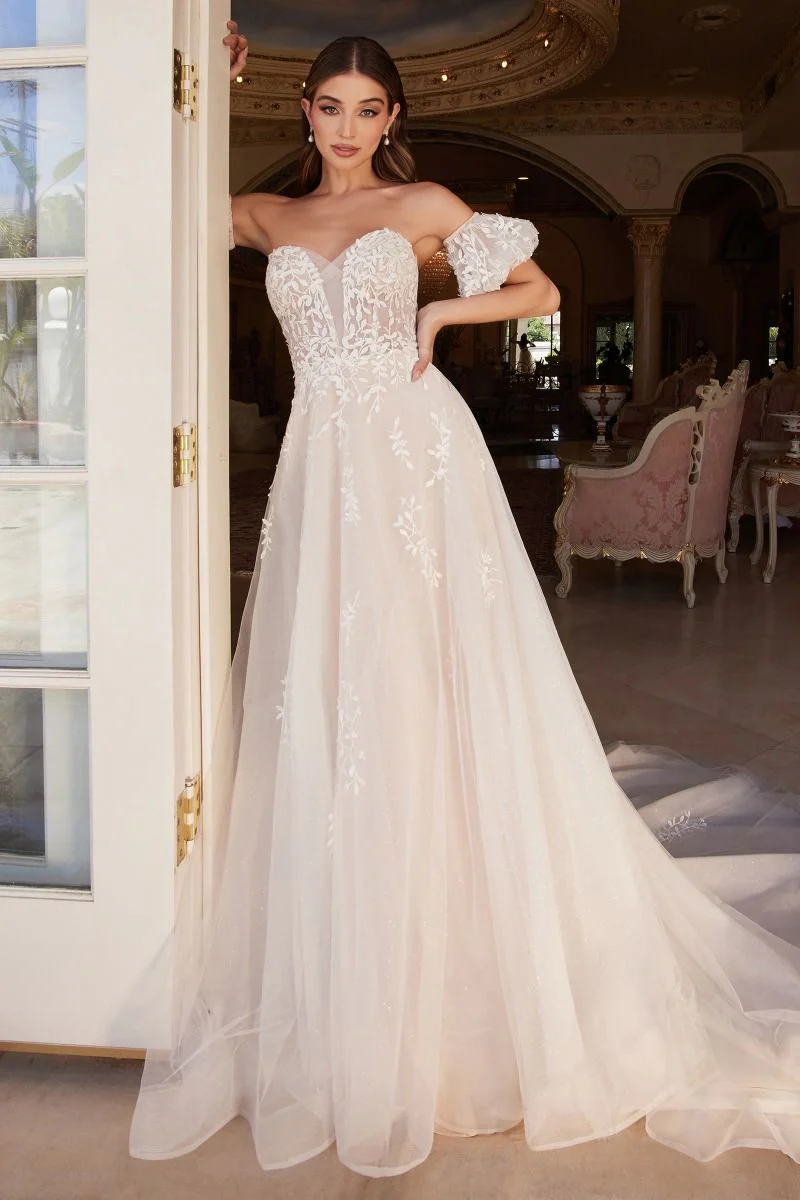 Andrea and Leo Couture A1014 Strapless Wedding Dress Puff Sleeve A line - Image 3