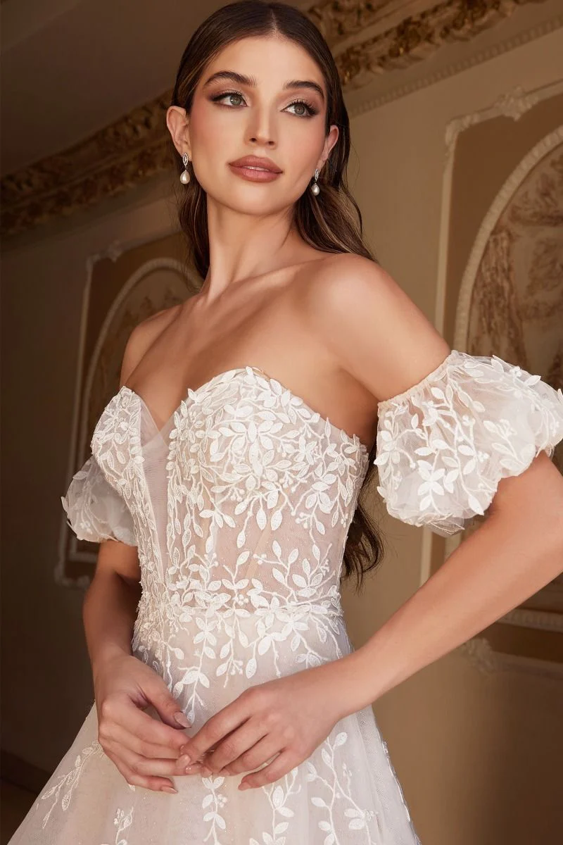 Andrea and Leo Couture A1014 Strapless Wedding Dress Puff Sleeve A line - Image 4