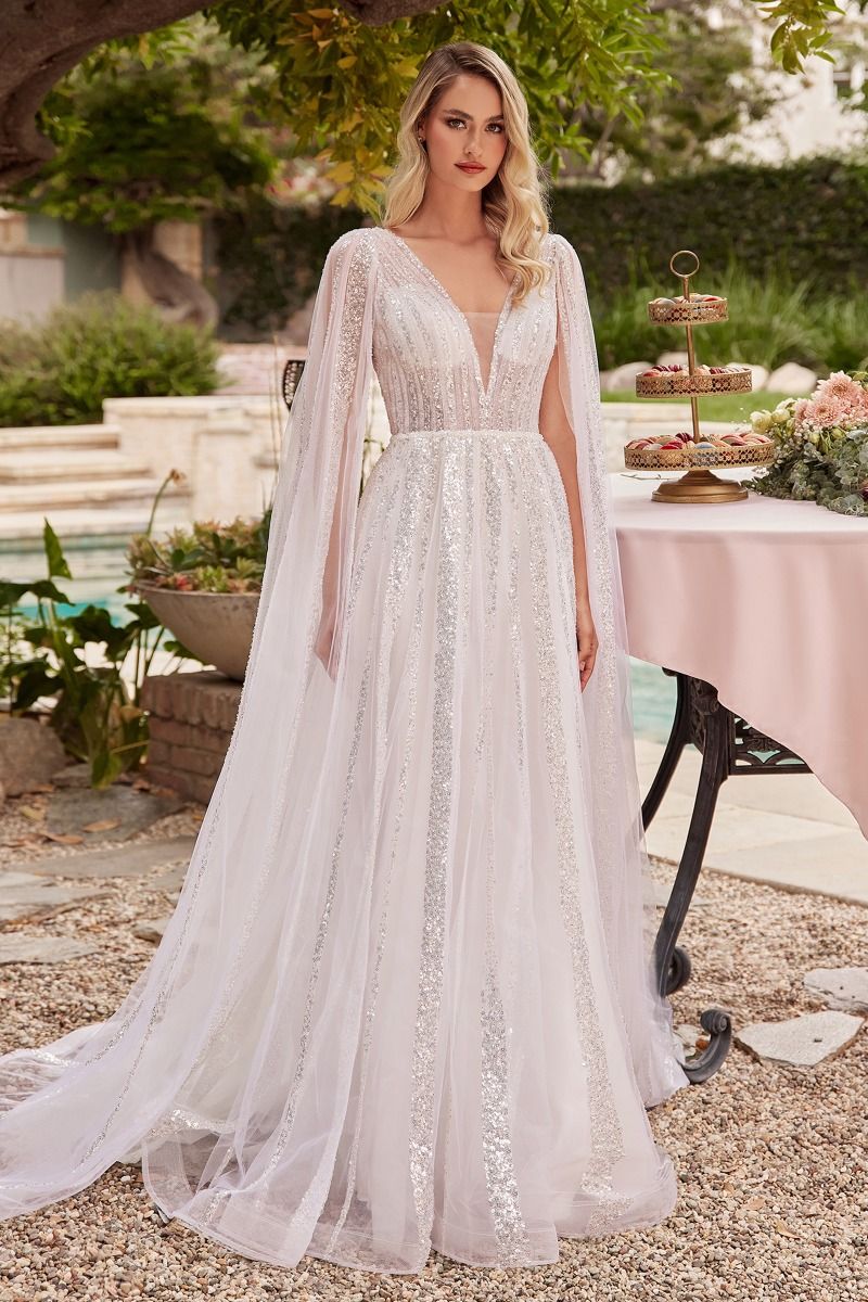 Andrea and Leo Couture CD852W Cape Sleeves Wedding Dress Long A Line Sparkle - Image 2