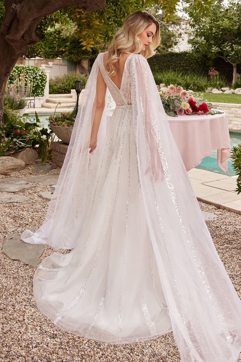 Andrea and Leo Couture CD852W Cape Sleeves Wedding Dress Long A Line Sparkle - Image 3