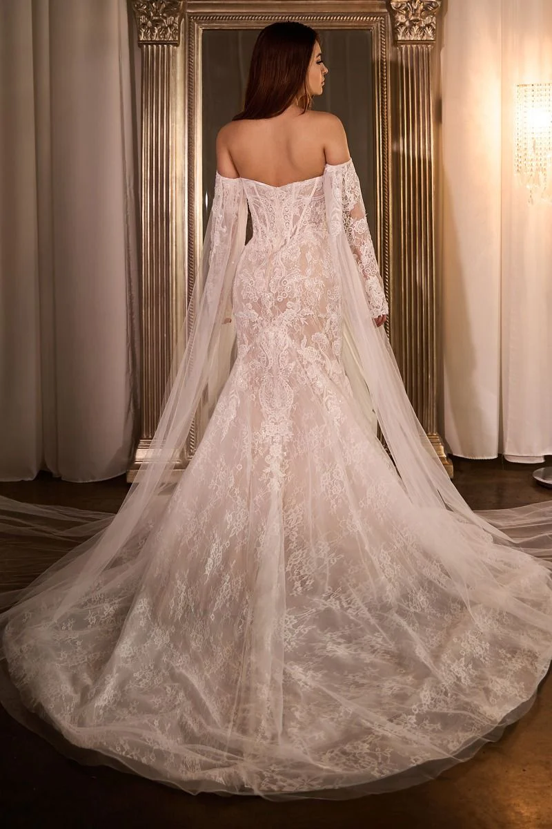 Andrea and Leo Couture CDS424W Mermaid Wedding Dress Off the Shoulder Long Sleeves - Image 3
