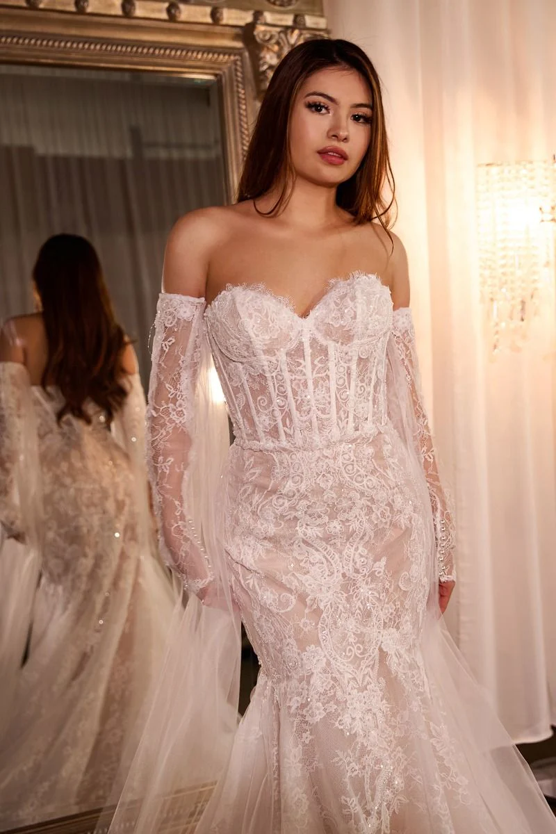 Andrea and Leo Couture CDS424W Mermaid Wedding Dress Off the Shoulder Long Sleeves - Image 4