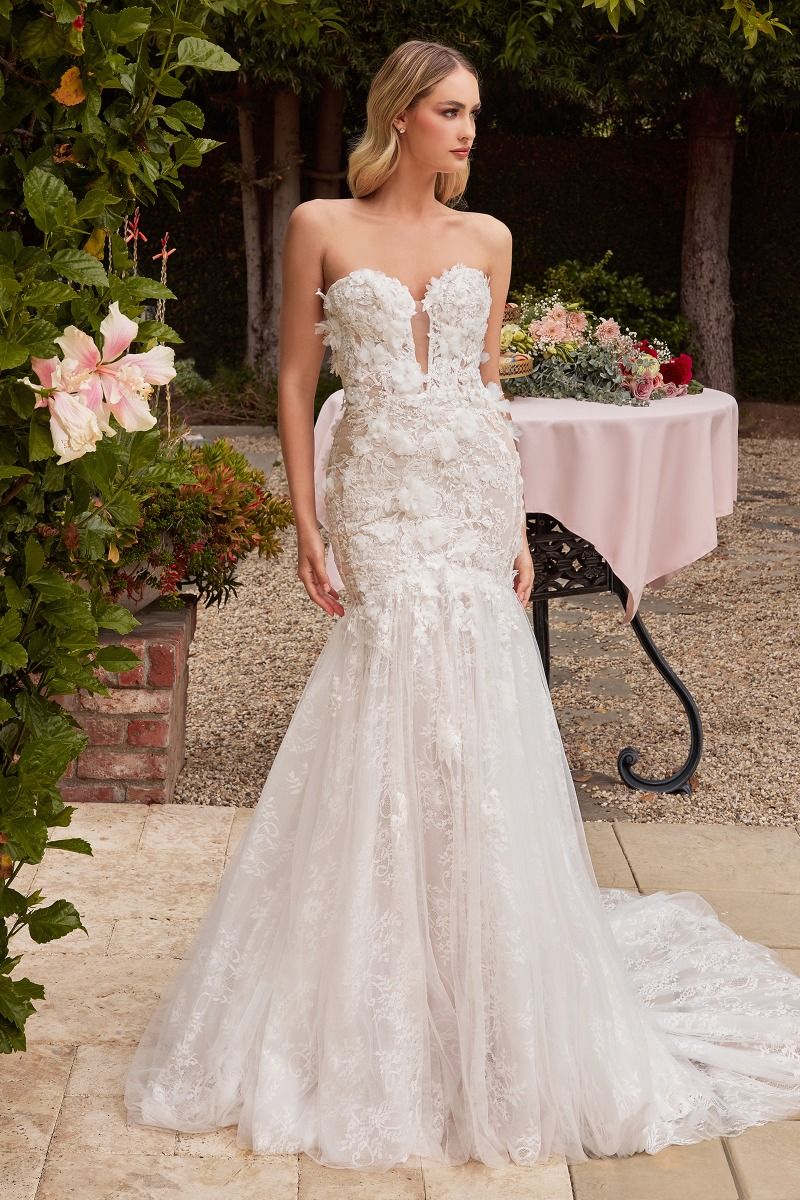 Andrea and Leo Couture CDS434WLace Mermaid Wedding Dress Strapless Puff Sleeve - Image 2