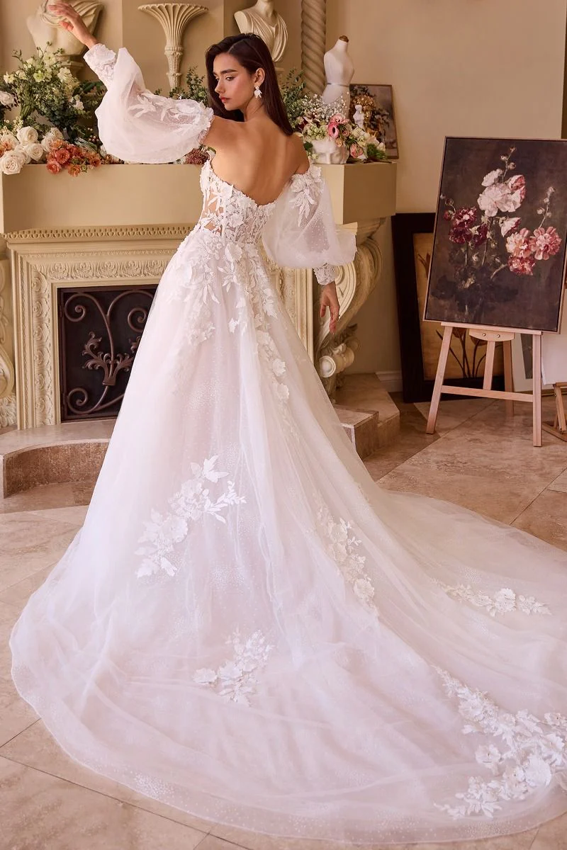 Andrea and Leo Couture WL018 Puff Sleeve Wedding Dress Lace Applique Sweetheart Neckline Ballgown - Image 2