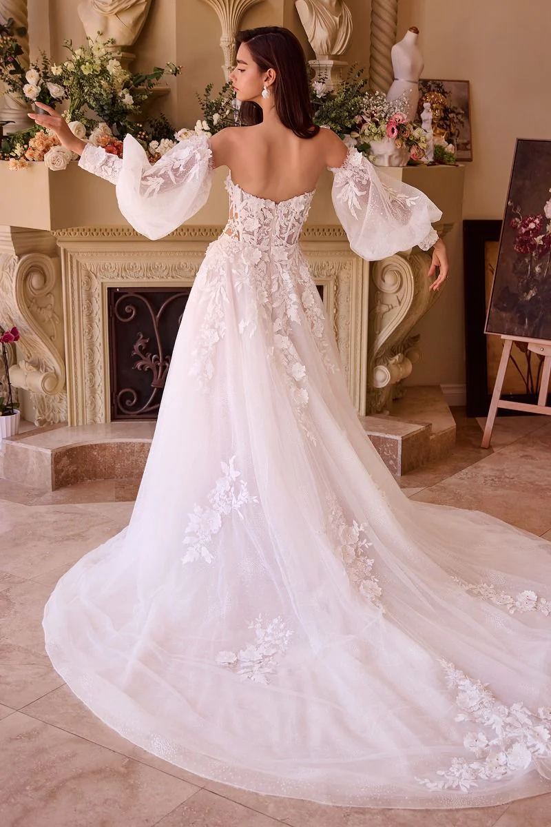 Andrea and Leo Couture WL018 Puff Sleeve Wedding Dress Lace Applique Sweetheart Neckline Ballgown - Image 3