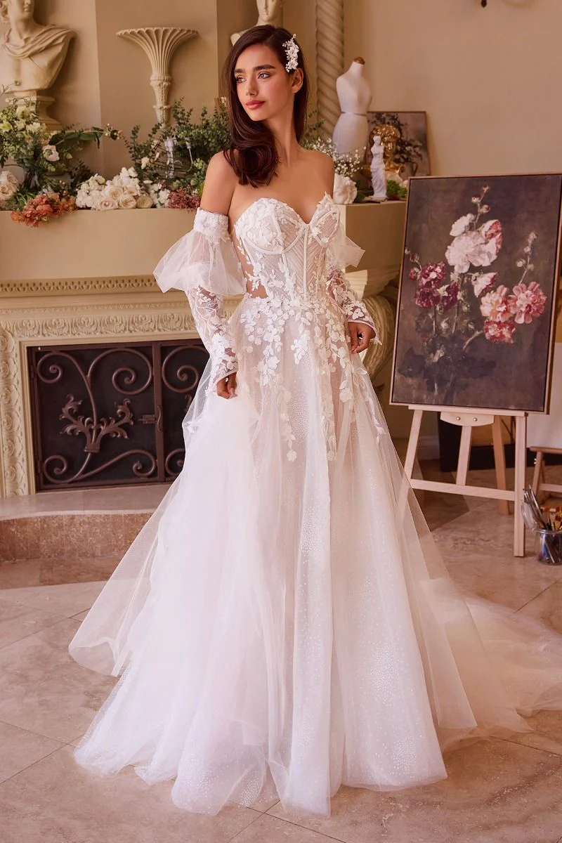 Andrea and Leo Couture WL032 Strapless Wedding Dress Floral Applique Ballgown - Image 2