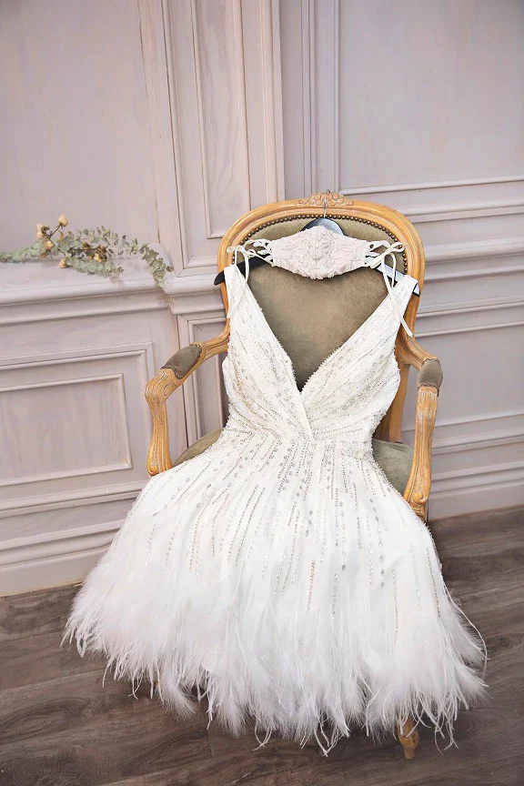 Andrea & Leo Couture A1012 WREN Dress Reception Short Beaded Feather Cocktail Dress Formal Gown - Image 9