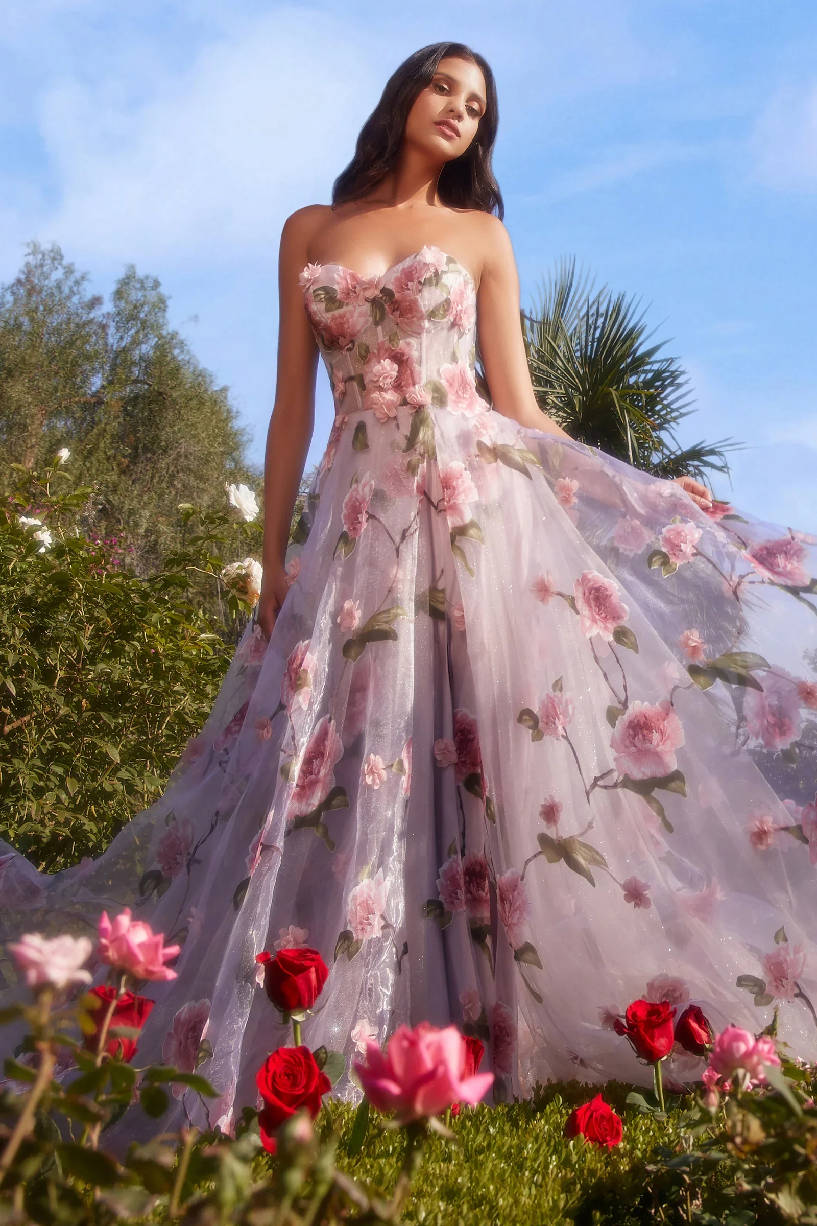 Andrea & Leo Couture A1035 Printed Organza Dress Portrait of a Rose - Image 3