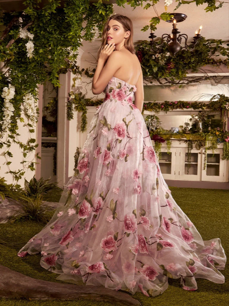 Andrea & Leo Couture A1035 Printed Organza Dress Portrait of a Rose - Image 4