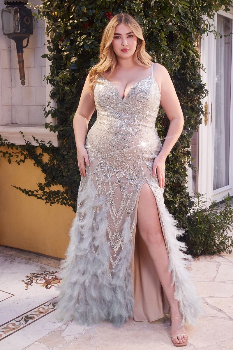 Andrea & Leo Couture A1229 Beaded Feather Mermaid Prom Dress Slit Sequin Formal Gown - Image 8