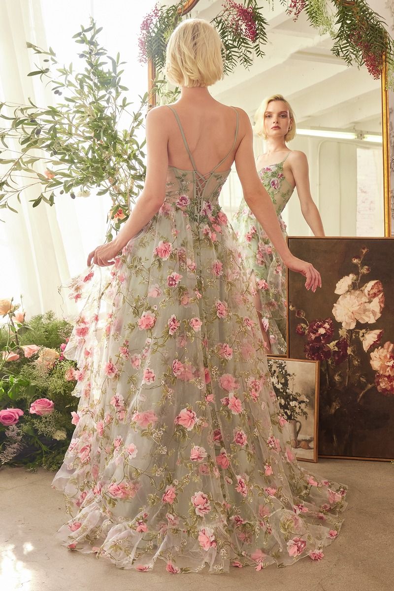 Andrea & Leo Couture A1420 Prom Dress Ruffle A Line Corset Layered Print Floral Gown - Image 3