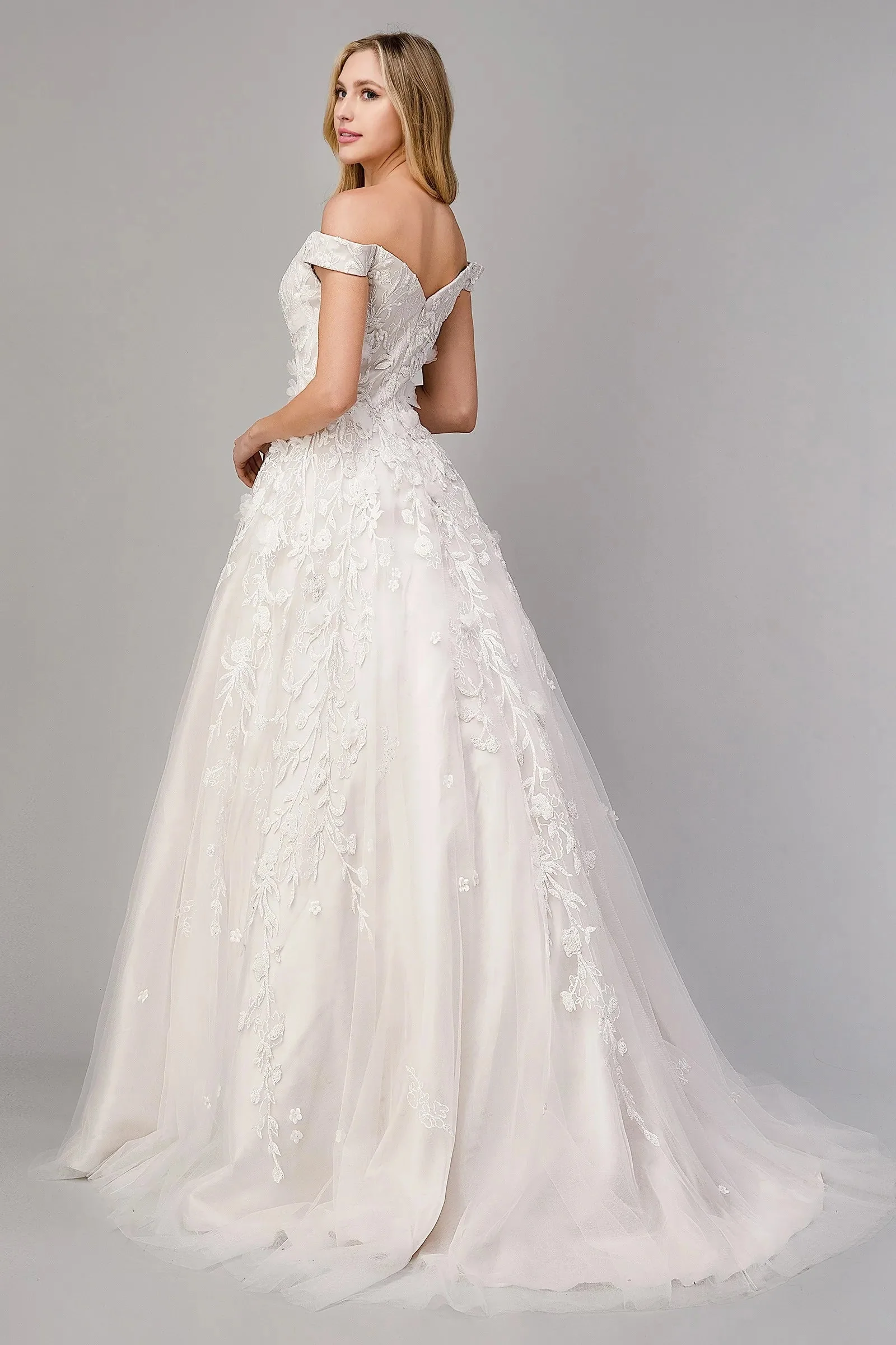 Andrea & Leo Couture PEONY A1027 Size 6 Wedding Dress Off Shoulder Ballgown - Image 3