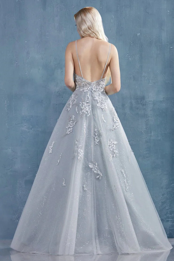 Andrea & Leo SOPHIA Dress A0892 Size 12 Sage A Line Shimmer Sheer Ballgown Formal Dress Floral Lace - Image 3