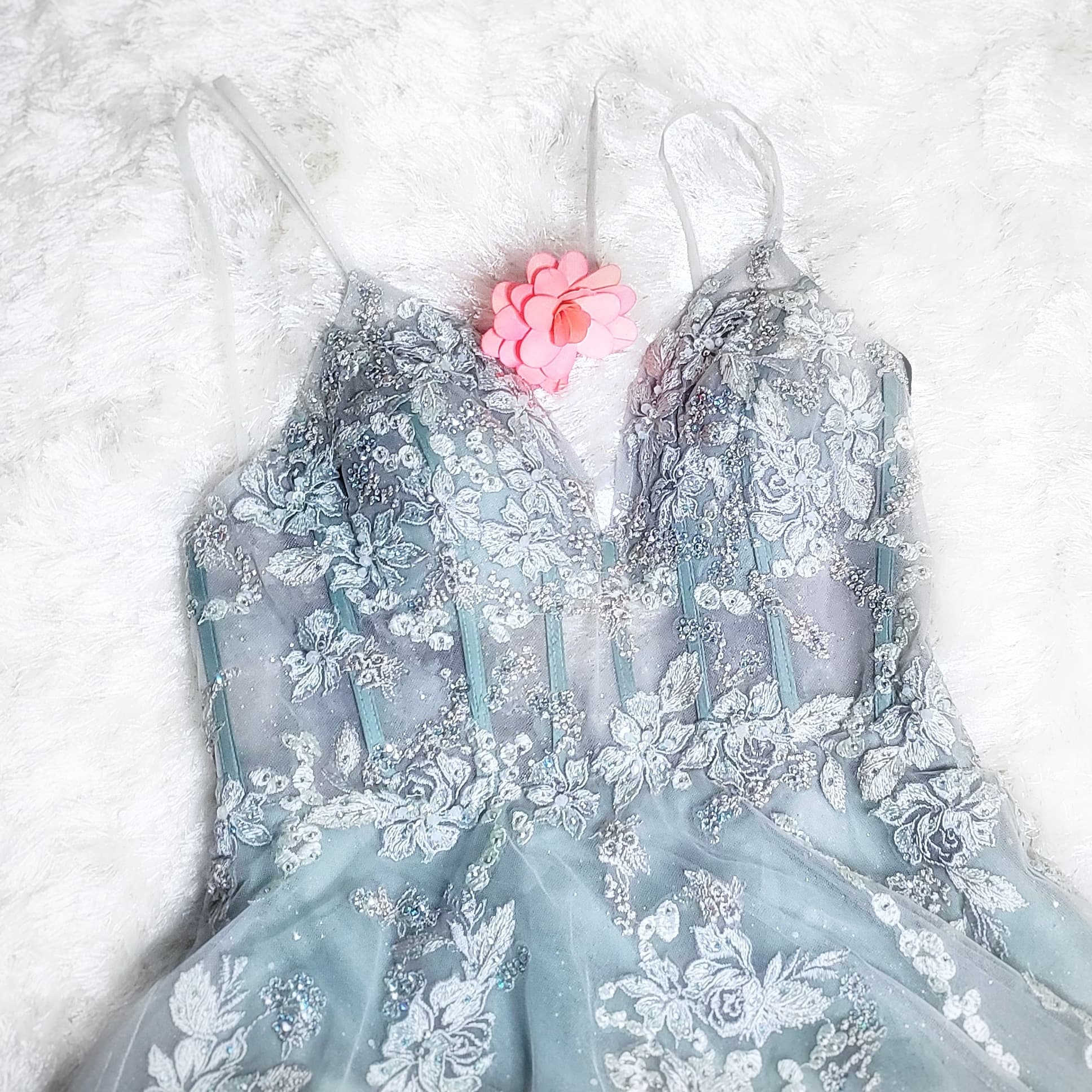 Andrea & Leo SOPHIA Dress A0892 Size 12 Sage A Line Shimmer Sheer Ballgown Formal Dress Floral Lace - Image 5