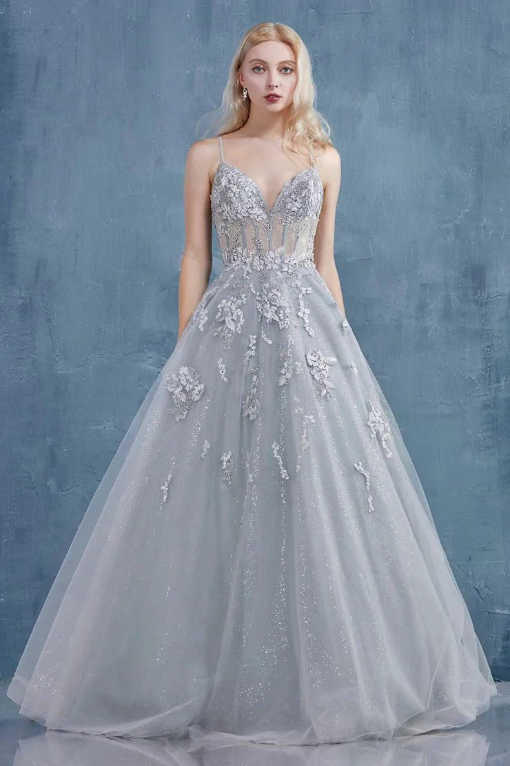 Andrea & Leo SOPHIA Dress A0892 Size 12 Sage A Line Shimmer Sheer Ballgown Formal Dress Floral Lace - Image 6