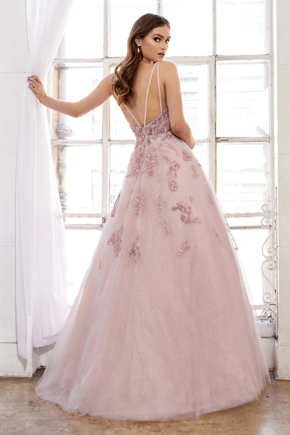 Andrea & Leo SOPHIA Dress A0892 Size 12 Sage A Line Shimmer Sheer Ballgown Formal Dress Floral Lace - Image 9
