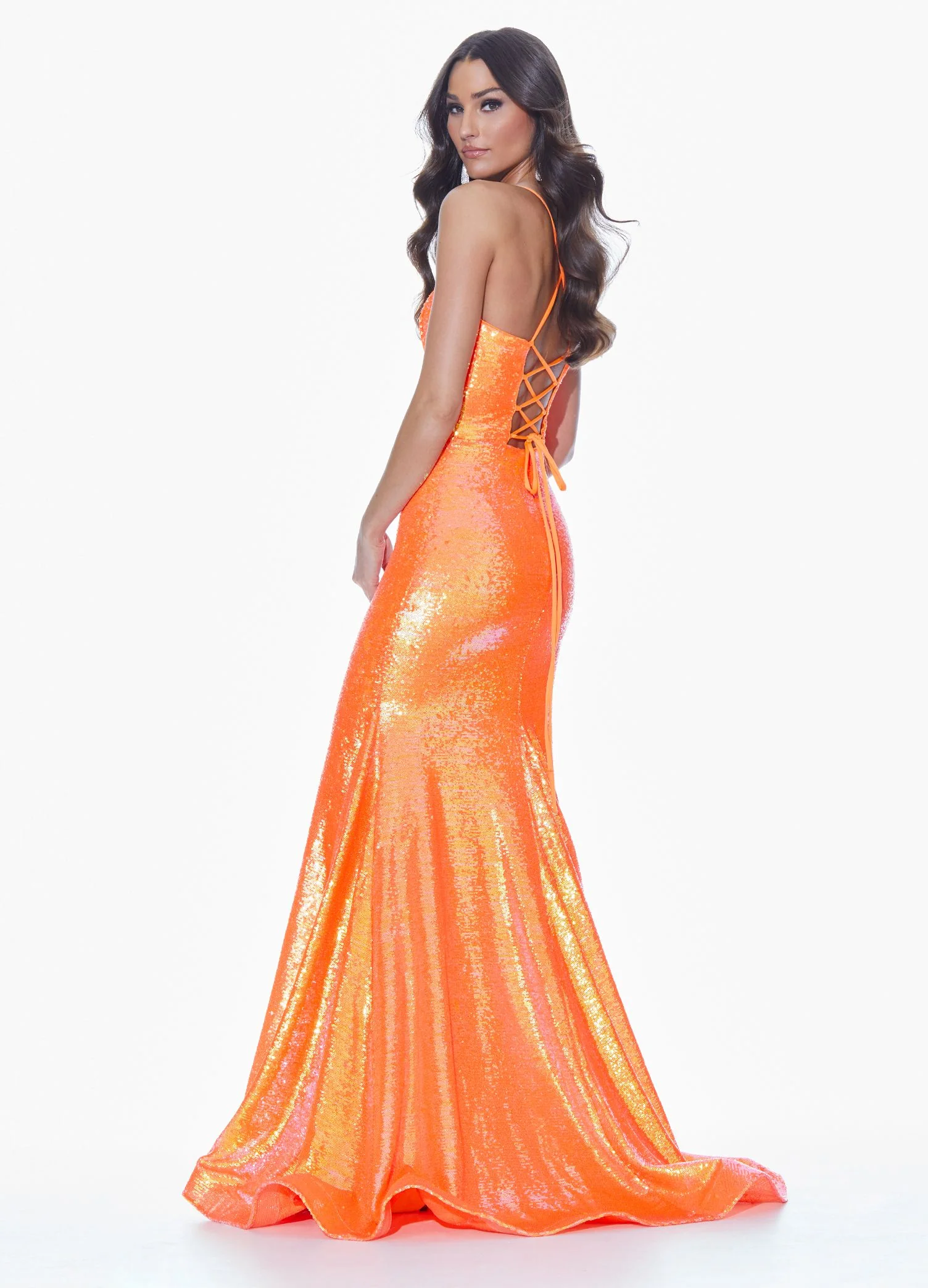 Ashley Lauren 11024 sz 6 AB Ivory Sequin Prom Dress with Lace Up Back Pageant Gown - Image 11